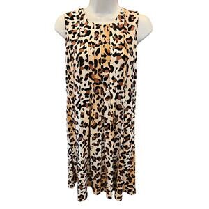 Calvin klein 2 / 4 (?) S LEAPORD PRINT lined swing shift pleat dress career EUC